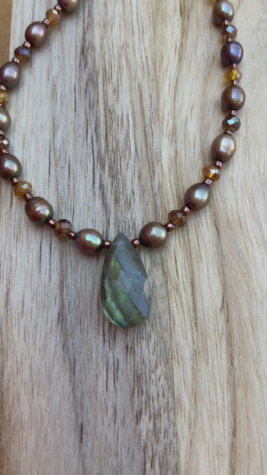 Dainty Freshwater Pearl and Crystal Necklace with Labradorite