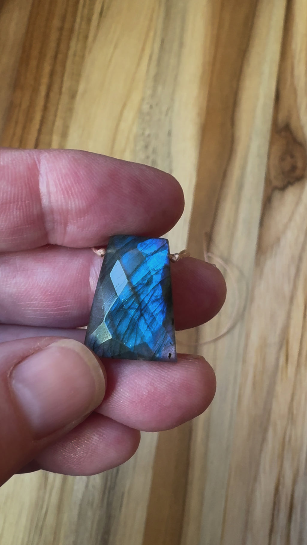 Blue Flash Faceted Labradorite Floating Pendant Minimalist Necklace ~ Stainless Steel Clasp