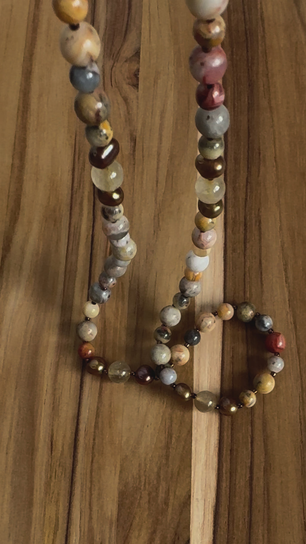 62” Extra Long Wraparound Style Crazy Lace Agate Beaded Necklace with Pearl and Quartz Accents