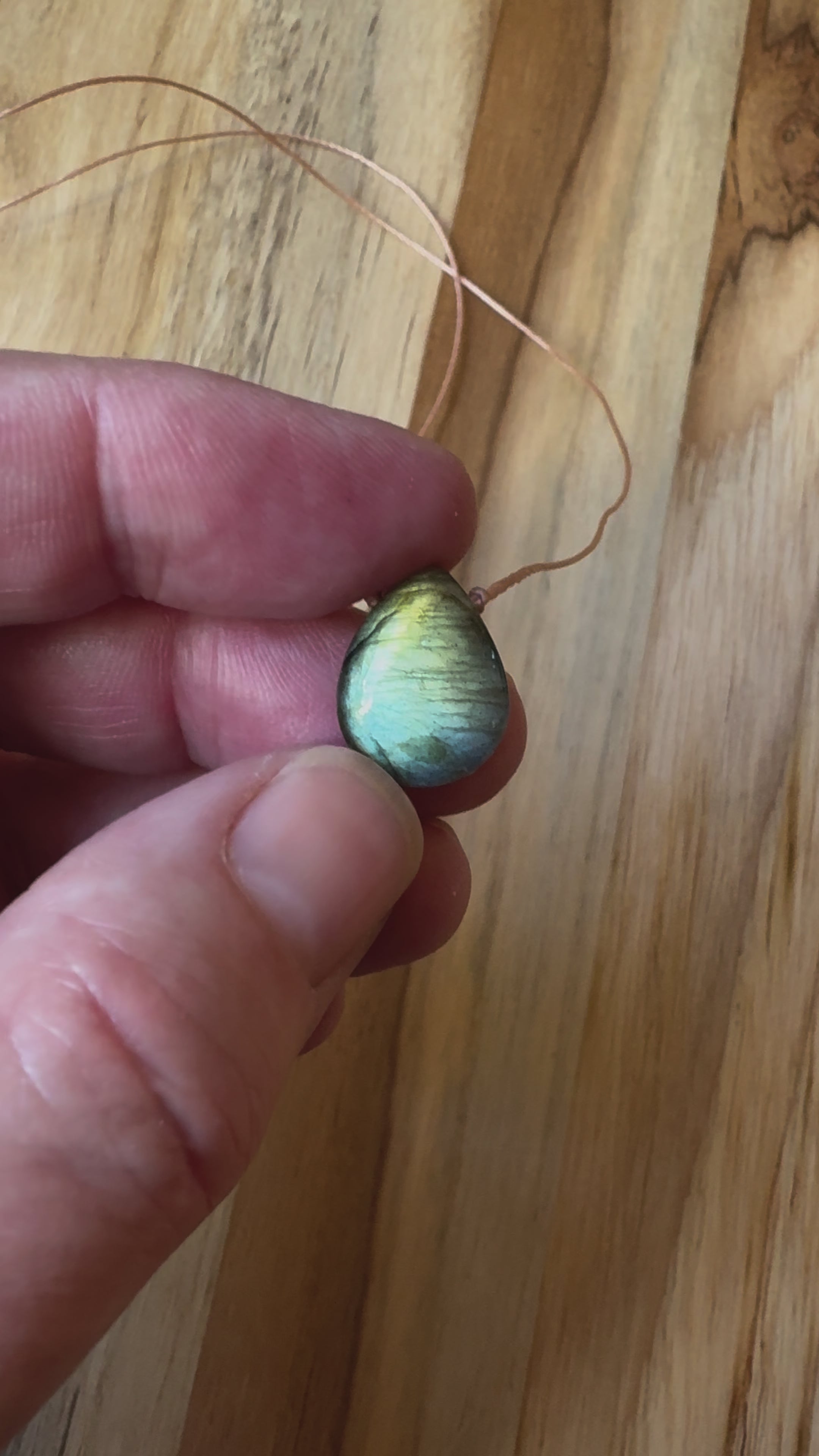 Blue Green Flash Smooth Labradorite Floating Pendant Minimalist Necklace ~ Stainless Steel Clasp