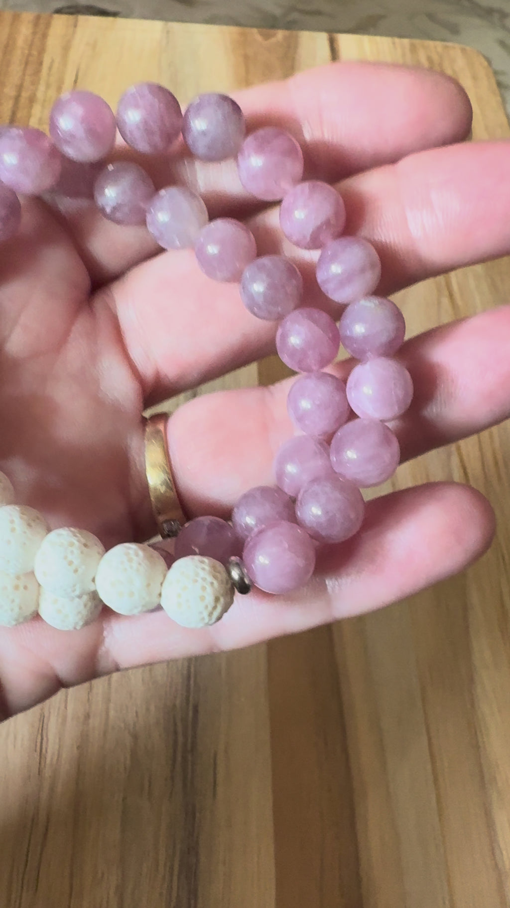 Madagascar Rose Quartz Aromatherapy Stretch Bracelet with Lava Stone ~ 7”