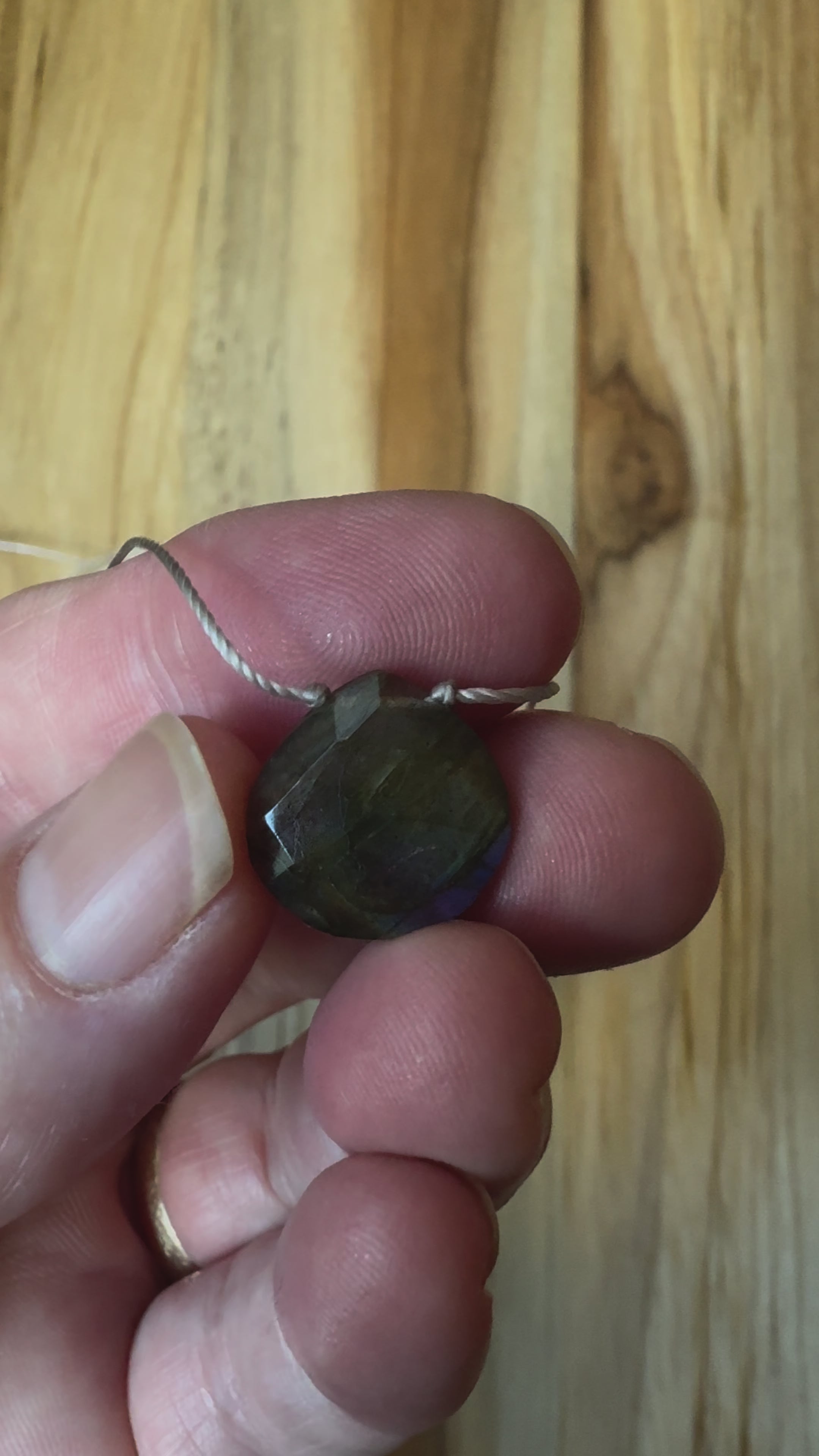 Blue Green Flash Faceted Labradorite Floating Pendant Minimalist Necklace ~ Stainless Steel Clasp