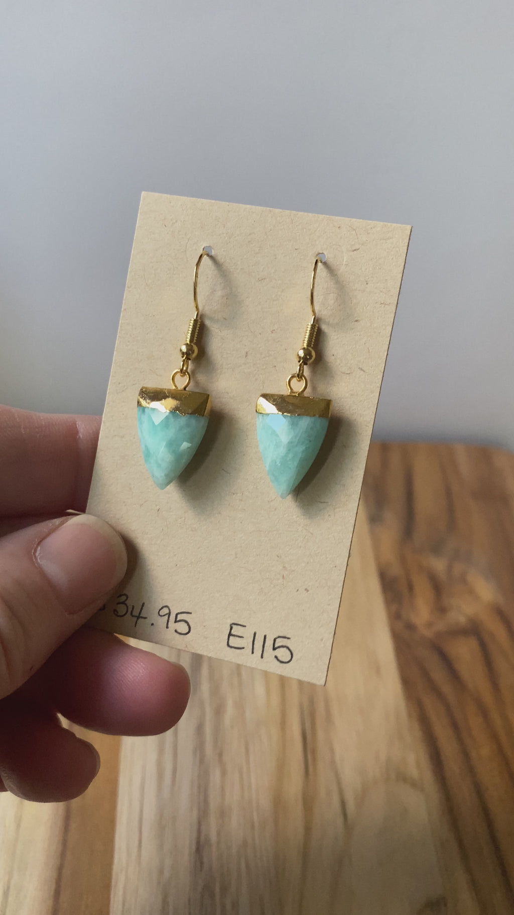 Trillion Shape Amazonite Dangle Earrings with Gold
