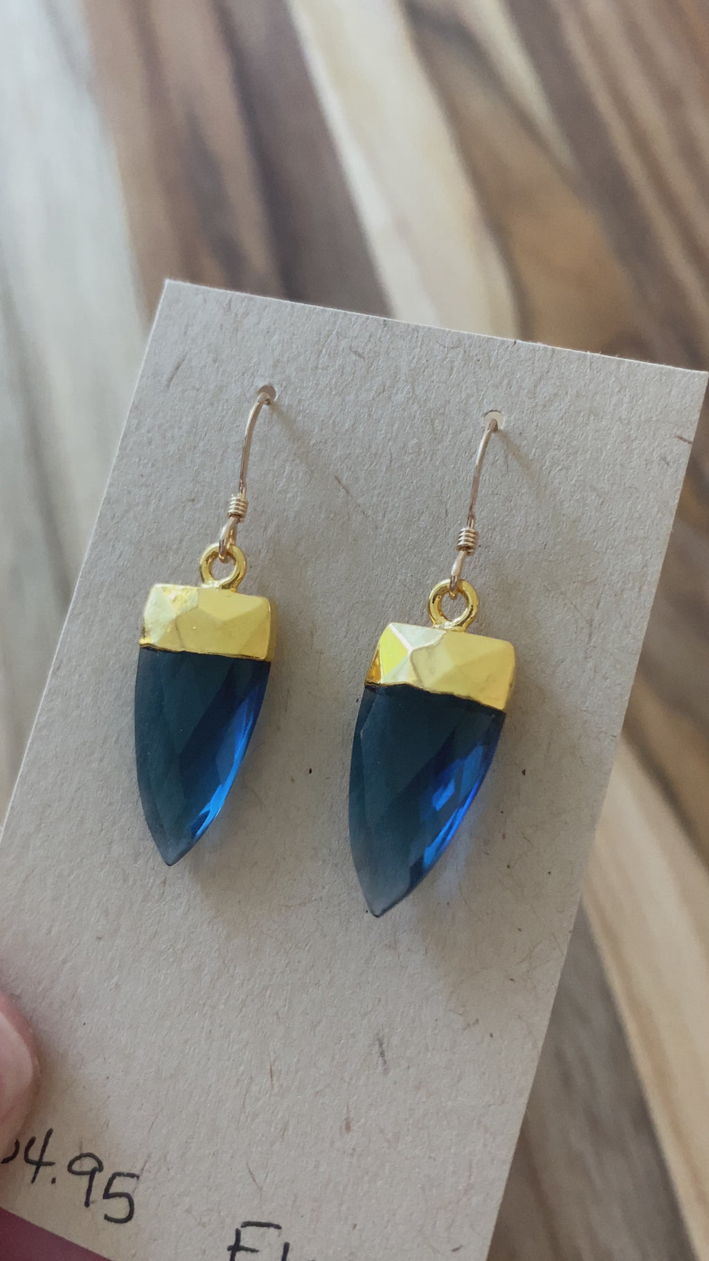 Trillion Iolite Dangle Earring with Gold