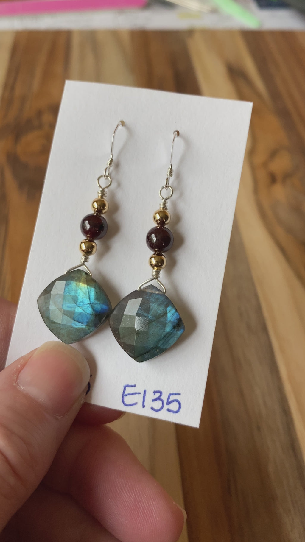 Stunning Blue Flash Labradorite Briolette Dangle Earrings with Garnet
