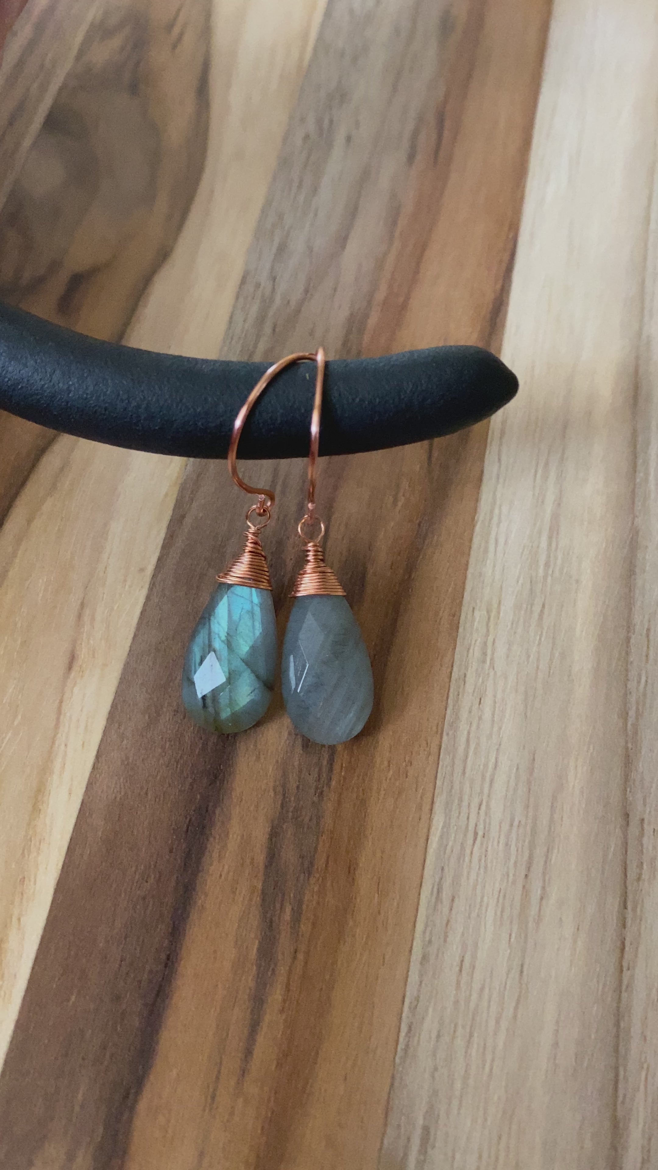 Copper Wire Wrapped Labradorite Dangle Earrings