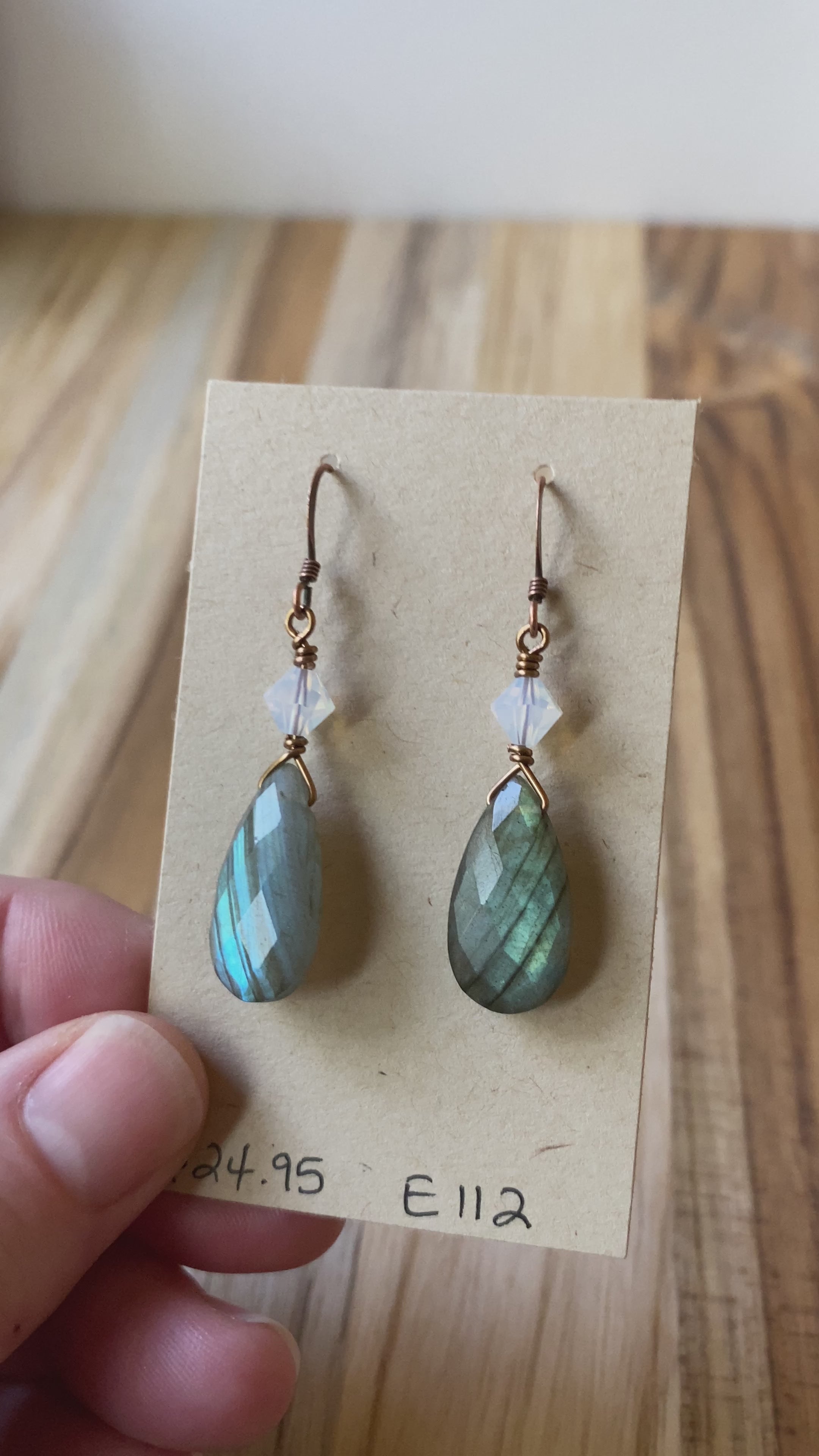 Green Flash Labradorite Dangle Earrings with Copper