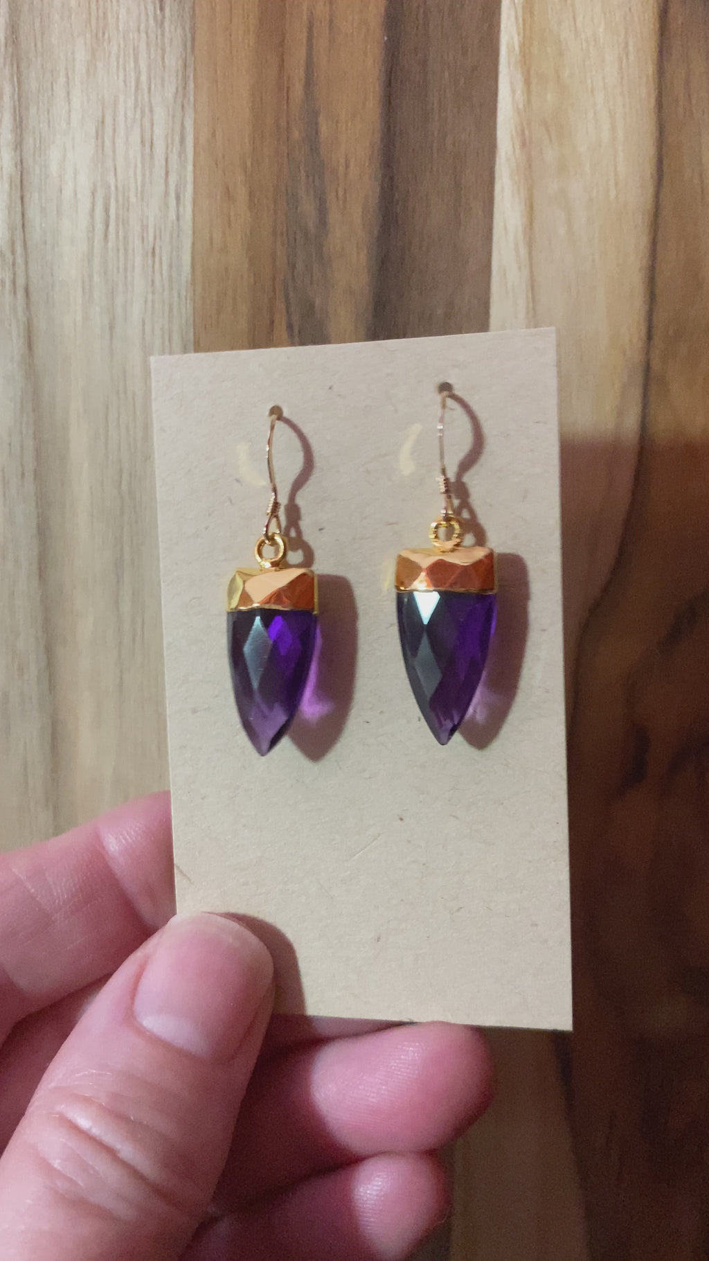 Trillion Shaped Amethyst Dangle Earrings