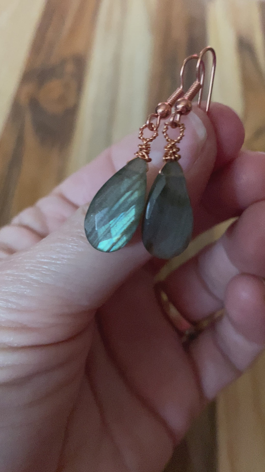 Copper Wire Wrapped Labradorite Briolette Dangle Earrings