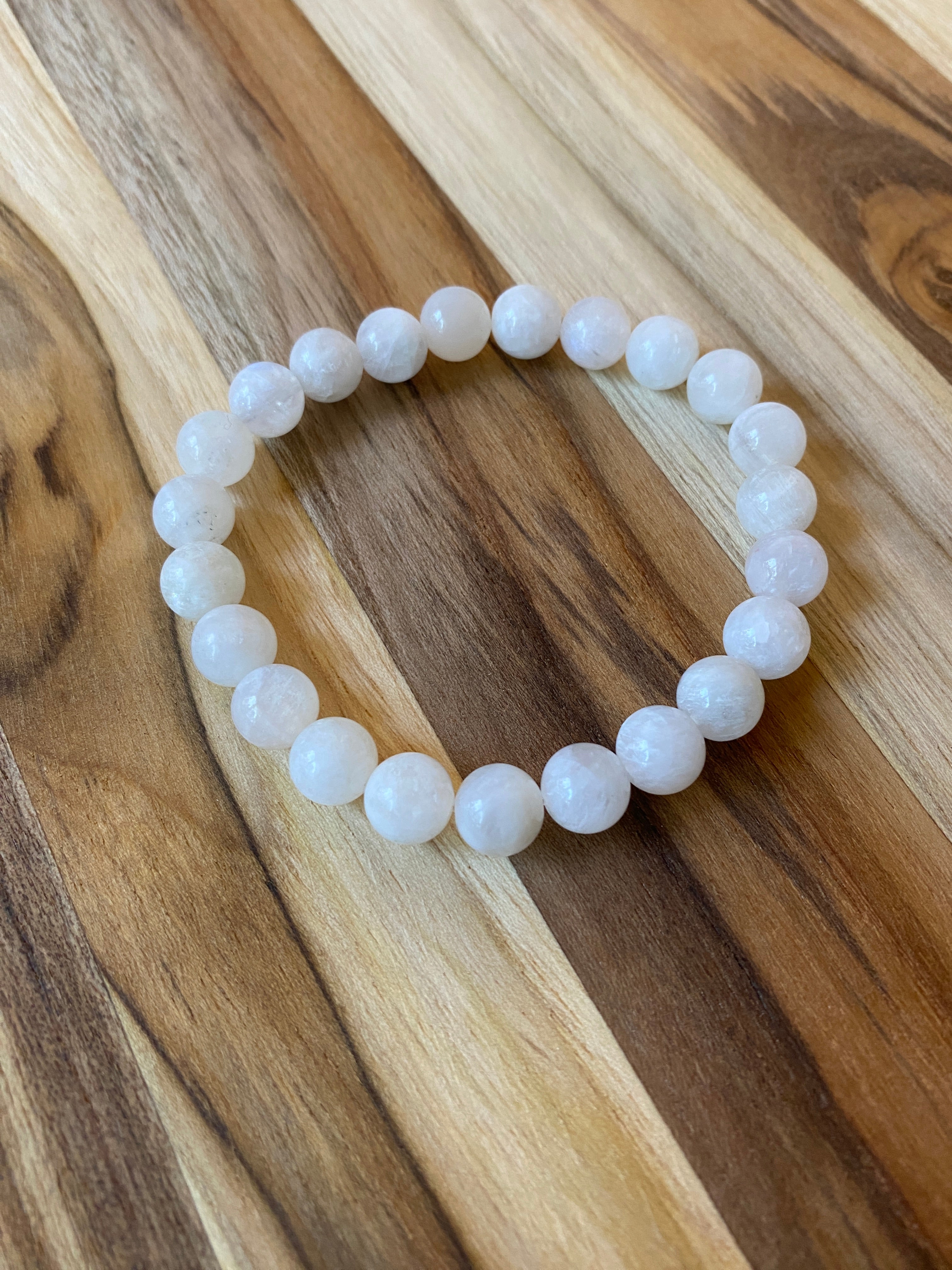 White Rainbow Moonstone Stretch Beaded Bracelet