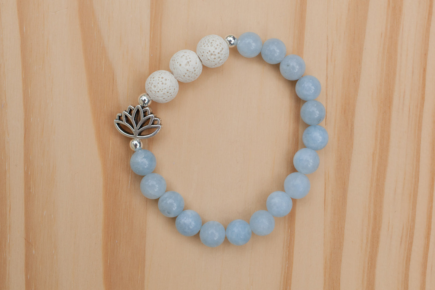 Essential Oils Diffuser Aromatherapy Angelite Stretchy Bracelet with Lotus Flower