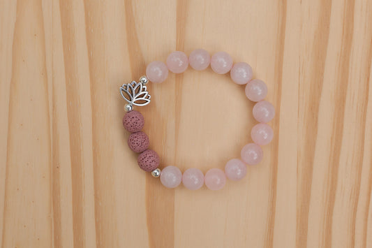 Essential Oil Diffuser Aromatherapy Rose Quartz Stretchy Bracelet with Lotus Flower