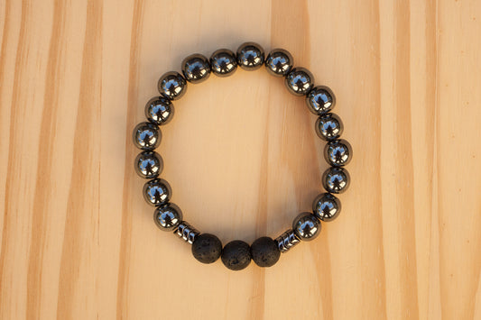 Essential Oil Diffuser Aromatherapy Beaded Hematite Stretchy Bracelet Mens/Unisex