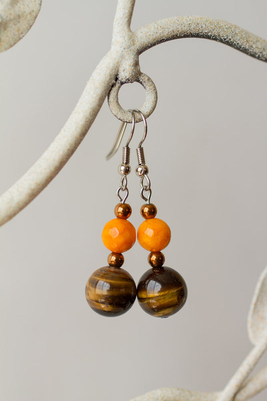 Tiger Eye & Orange Agate Dangle Earrings - My Urban Gems