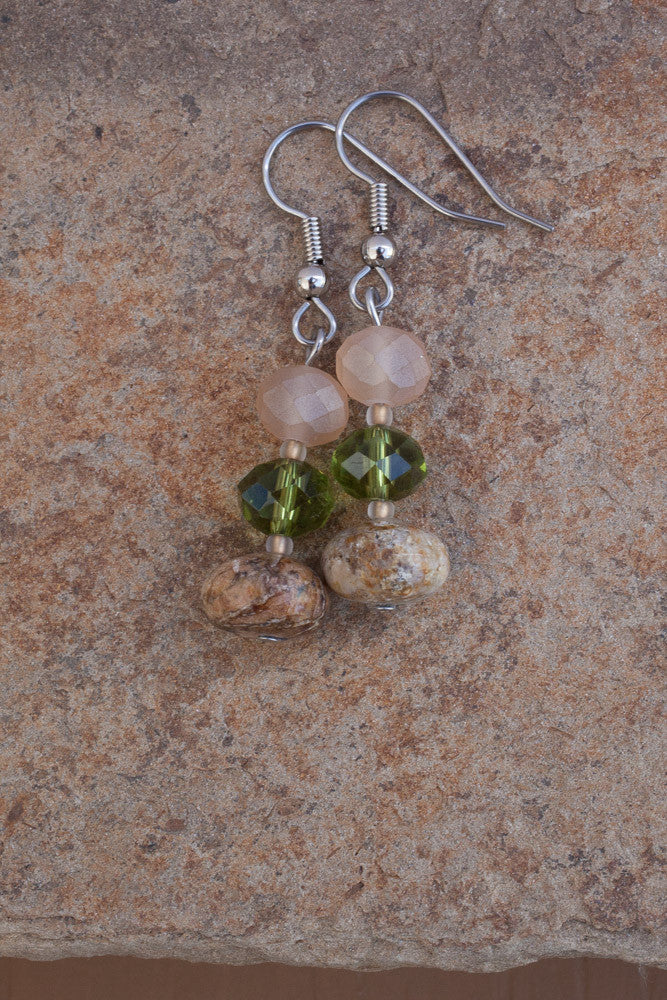 Flower Jade & Crystal Earrings