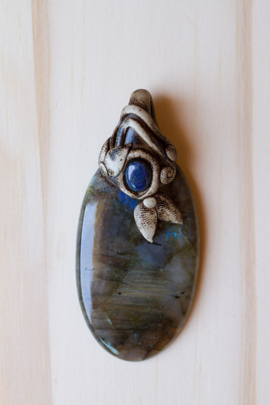Labradorite Gemstone Polymer Clay Pendant with Blue Lapis - My Urban Gems