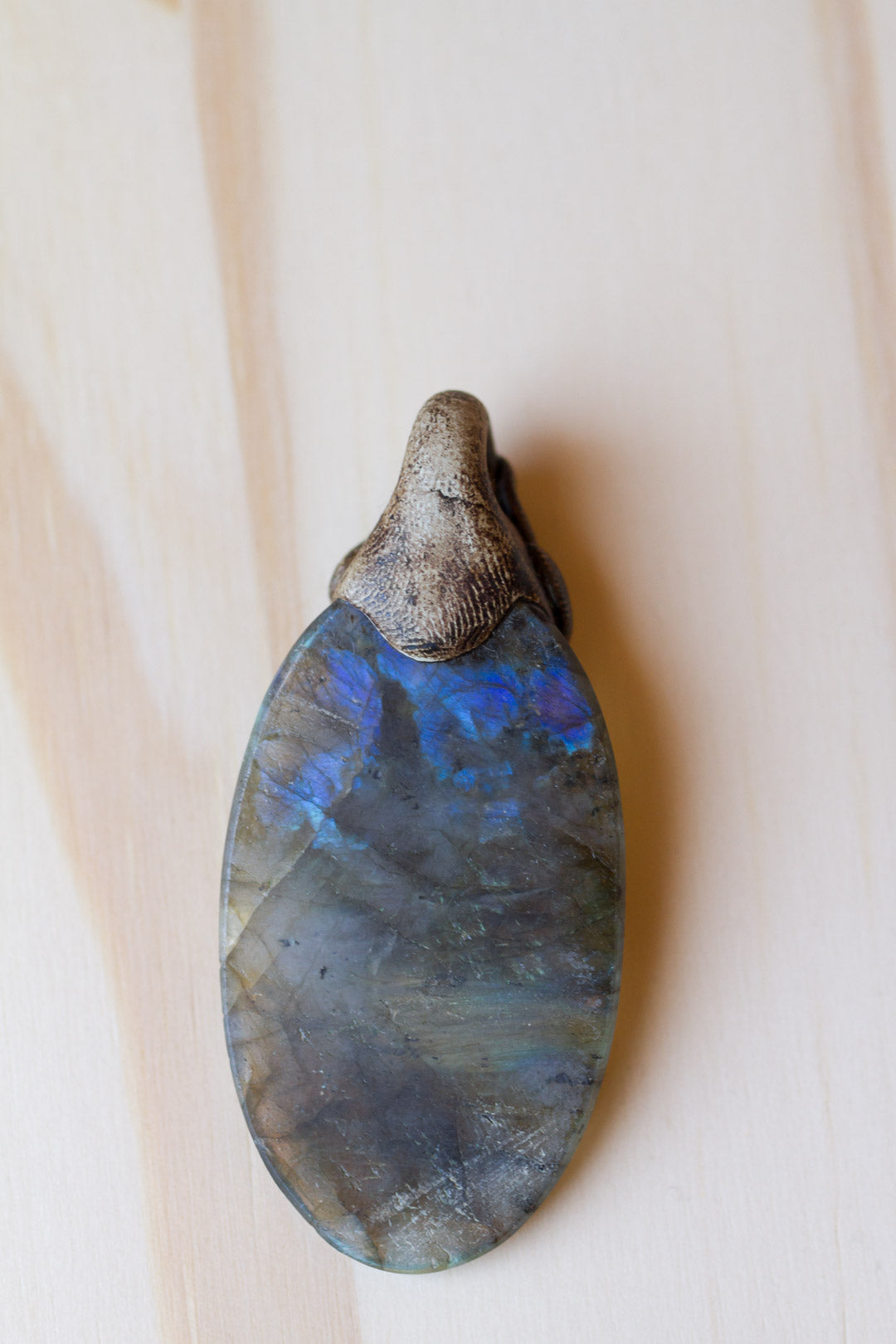 Labradorite Gemstone Polymer Clay Pendant with Blue Lapis