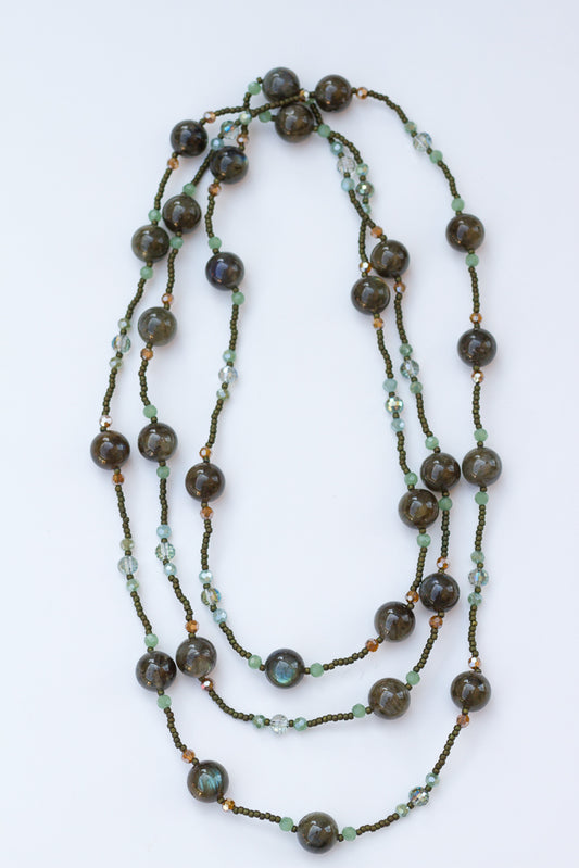 58" Long Green Labradorite & Crystal  Beaded Necklace - My Urban Gems