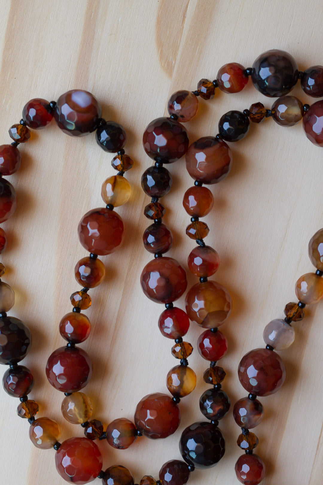 30" Black Brown Agate Beaded Necklace with Crystal Beads - My Urban Gems