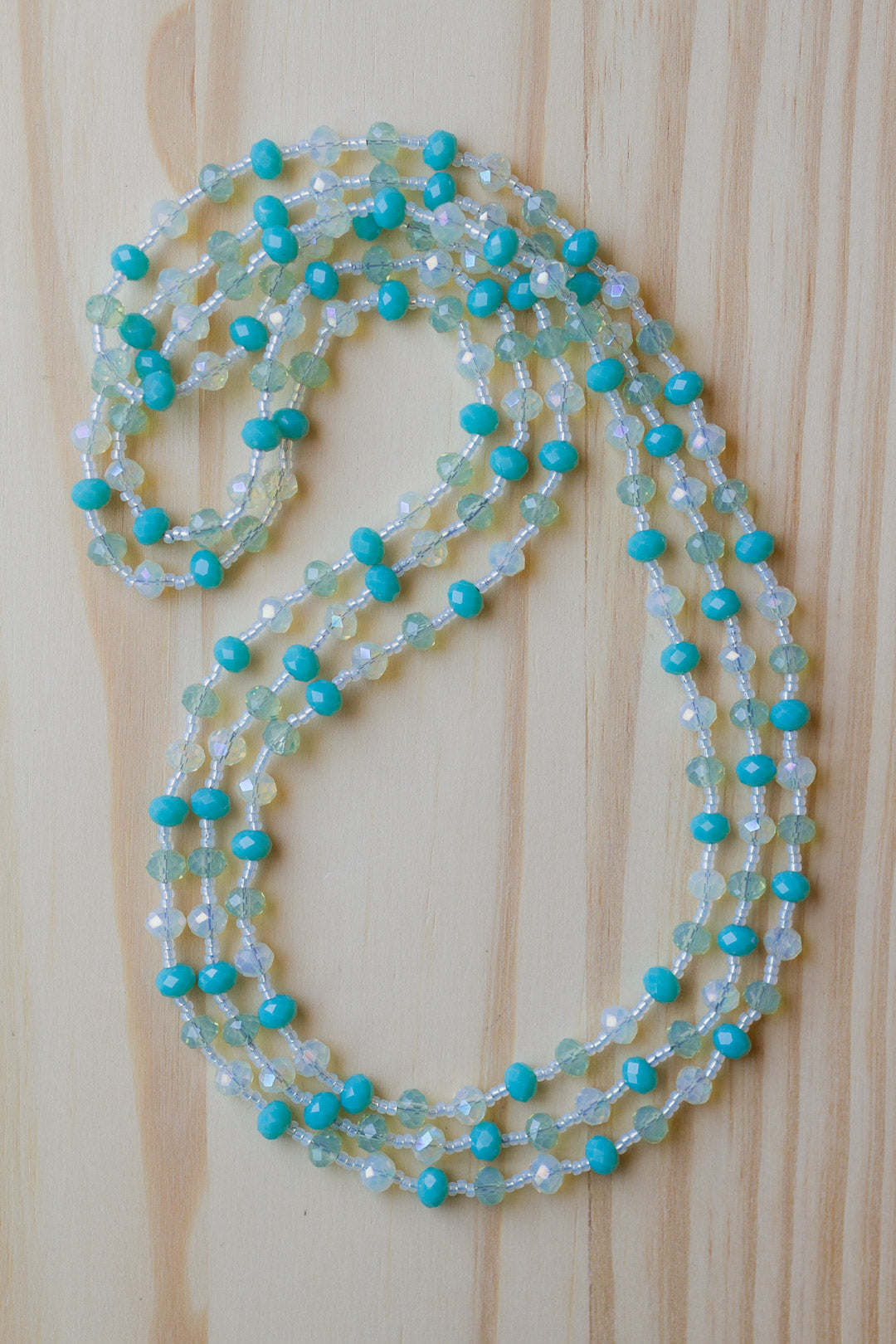 60" Extra Long Beaded Wraparound Necklace with Turquoise Peridot Green & Pale Lemon Crystal Beads - My Urban Gems