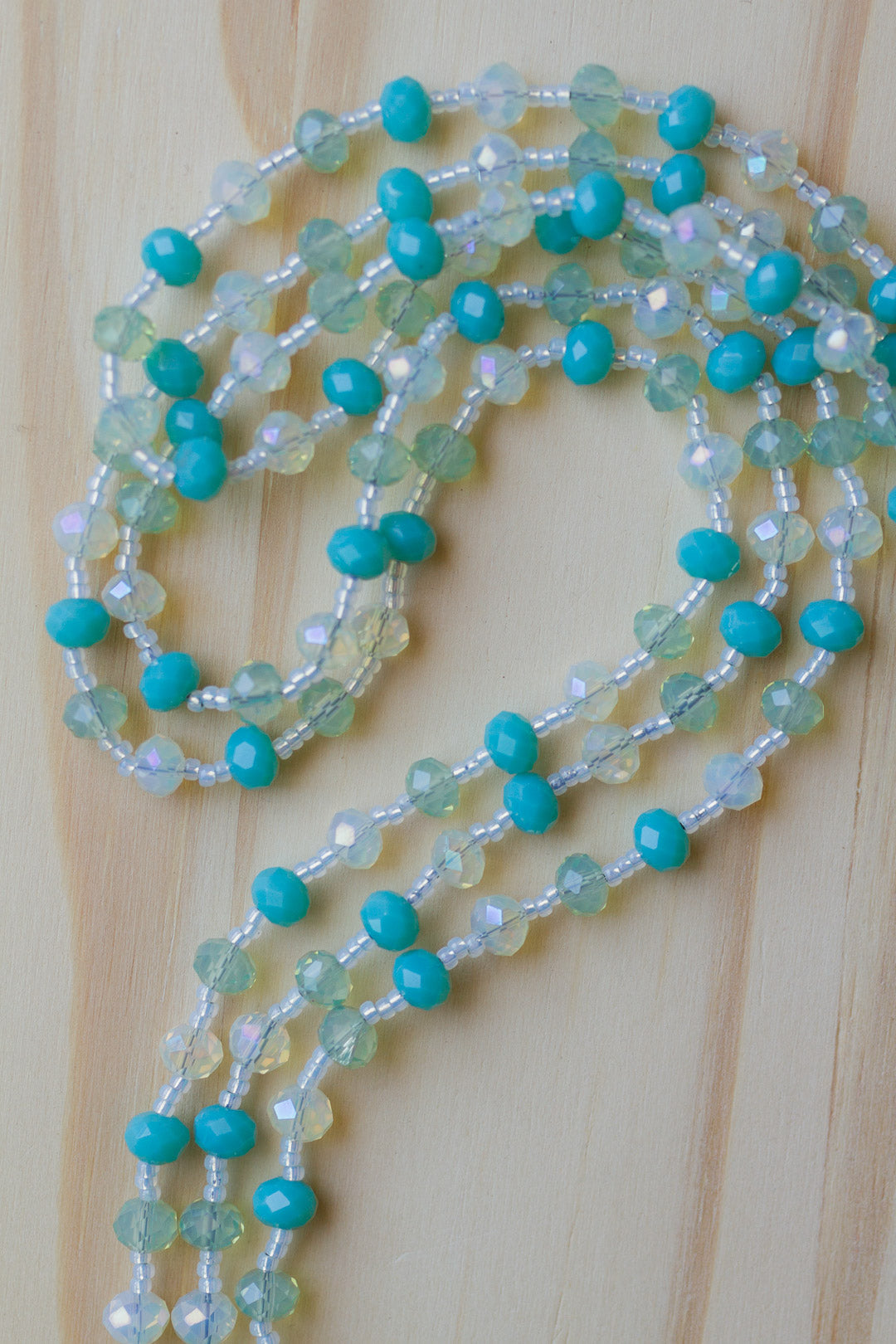 60" Extra Long Beaded Wraparound Necklace with Turquoise Peridot Green & Pale Lemon Crystal Beads _ My Urban Gems