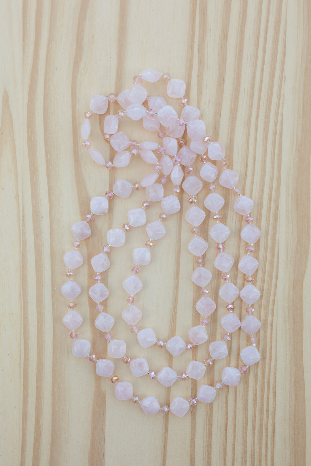 60" Extra Long Beaded Rose Quartz & Crystal Necklace