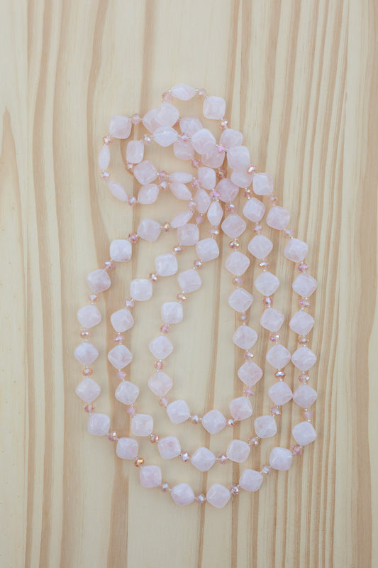 60" Extra Long Beaded Rose Quartz & Crystal Necklace