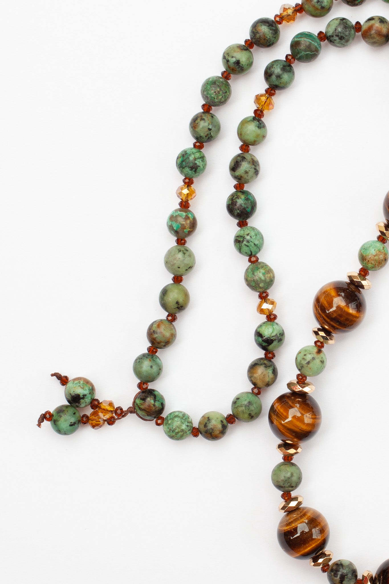 28" Long Tiger Eye & African Turquoise Beaded Necklace