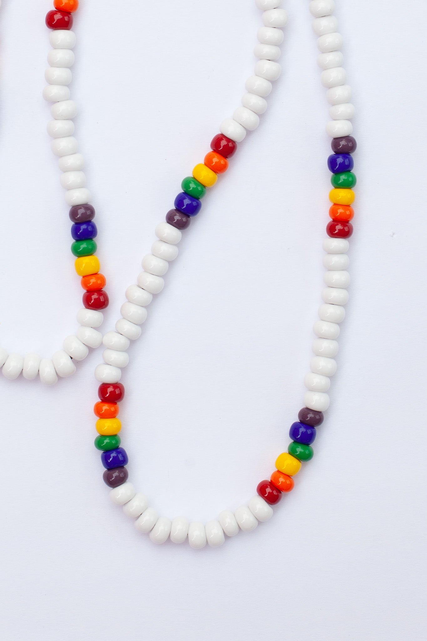 28" Long White Unisex Pride Rainbow Beaded Necklace
