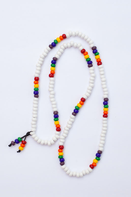 28" Long White Unisex Pride Rainbow Beaded Necklace - My Urban Gems