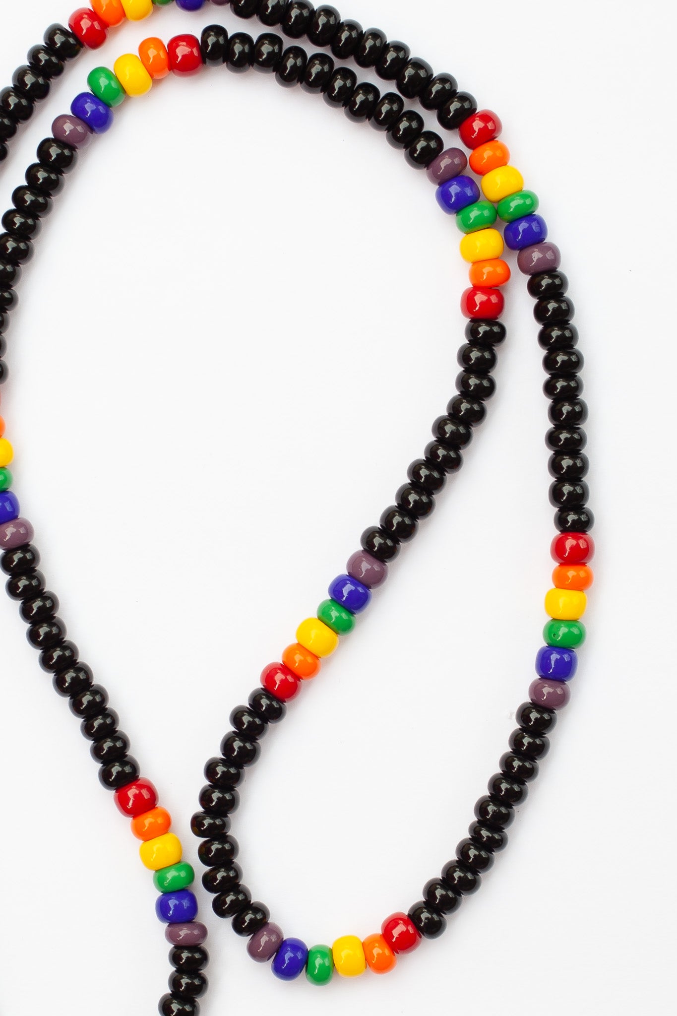 28" Long Black Unisex Pride Rainbow Beaded Necklace