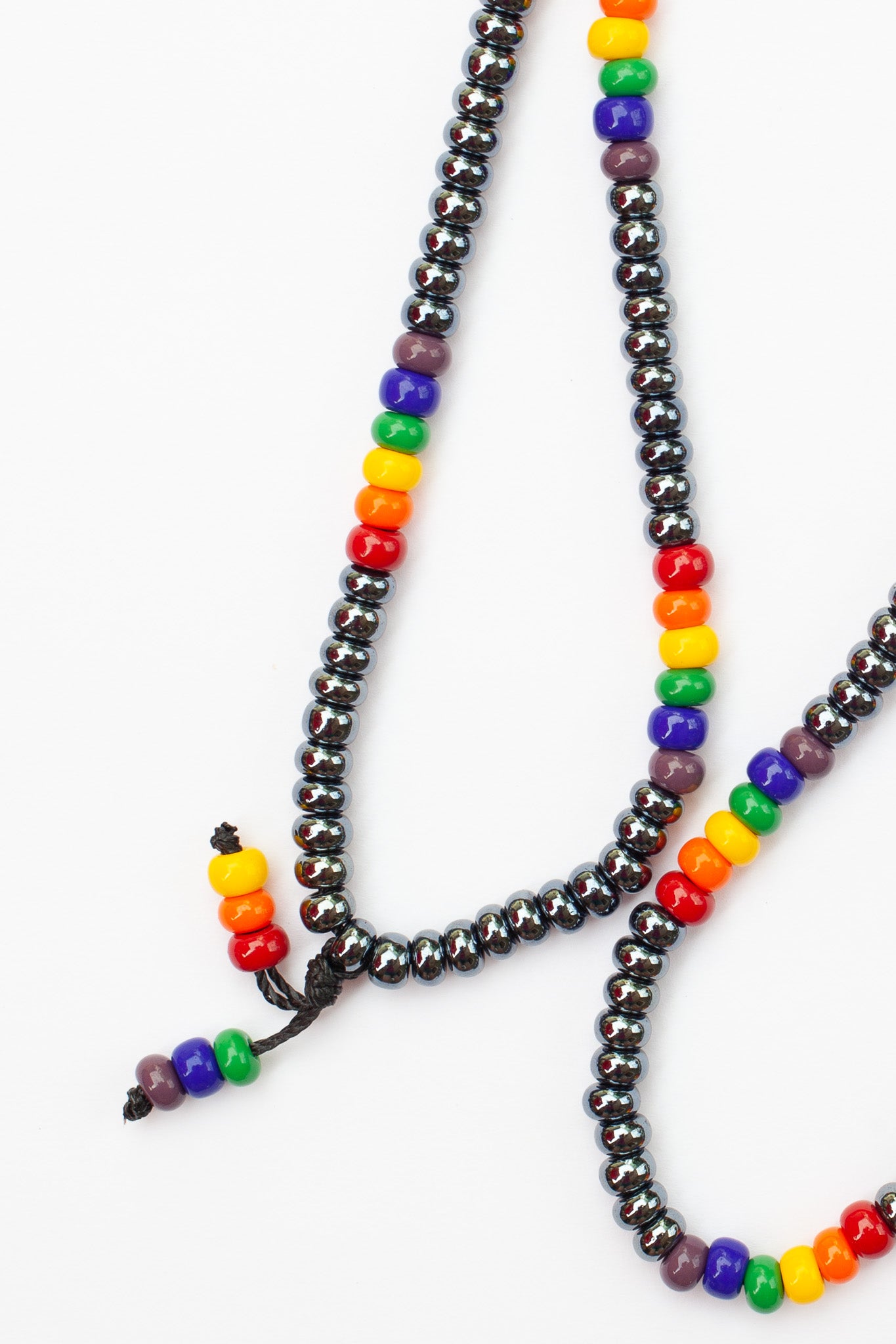28" Long Gunmetal Grey Unisex Pride Rainbow Beaded Necklace