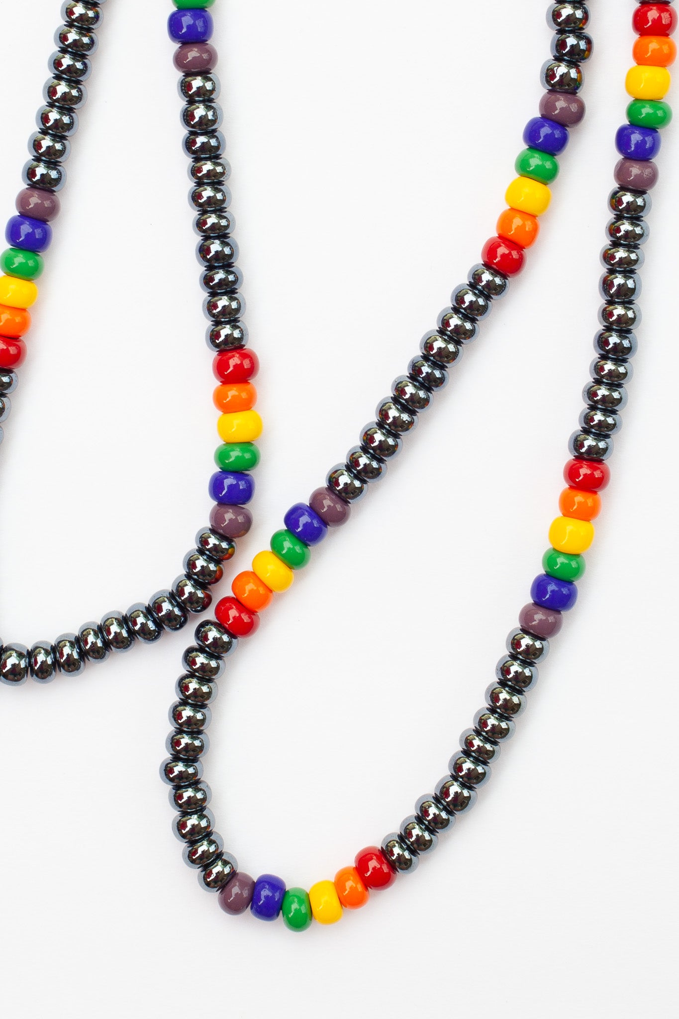 28" Long Gunmetal Grey Unisex Pride Rainbow Beaded Necklace - My Urban Gems