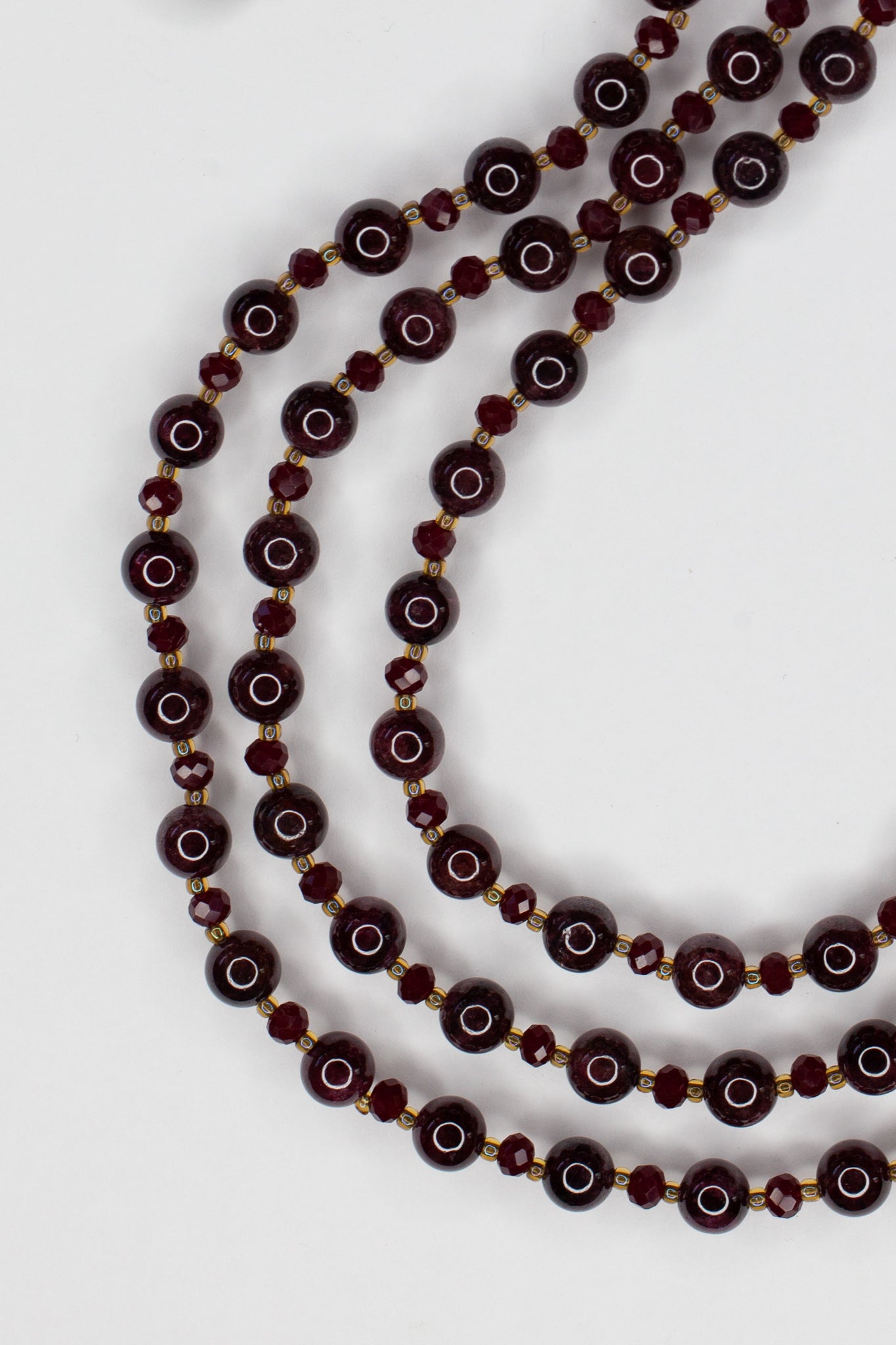 58" Extra Long Wraparound Dark Red Garnet Necklace with Crystal Beads