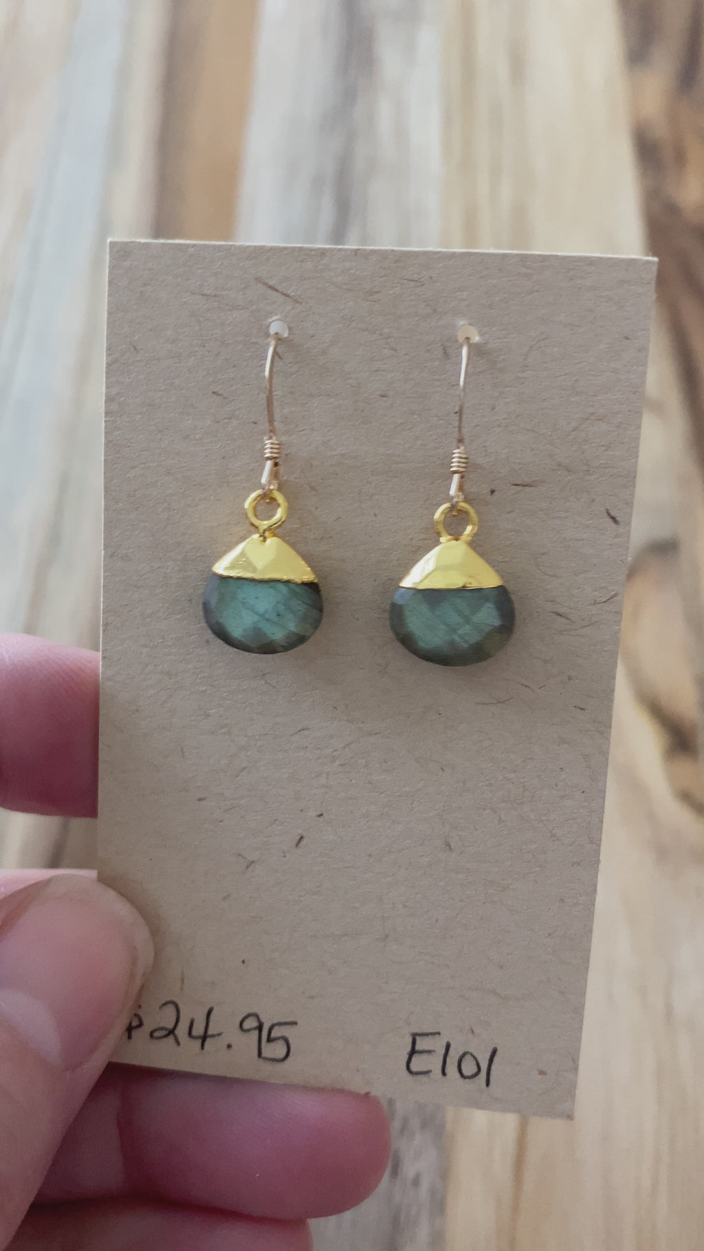Dainty Minimalist Labradorite Dangle Earrings with Gold