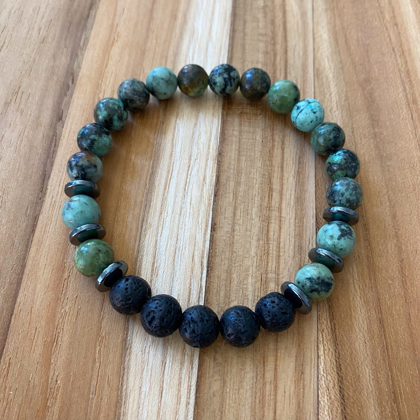 Unisex Aromatherapy Beaded Stretch Bracelet with Turquoise & Lava Stone