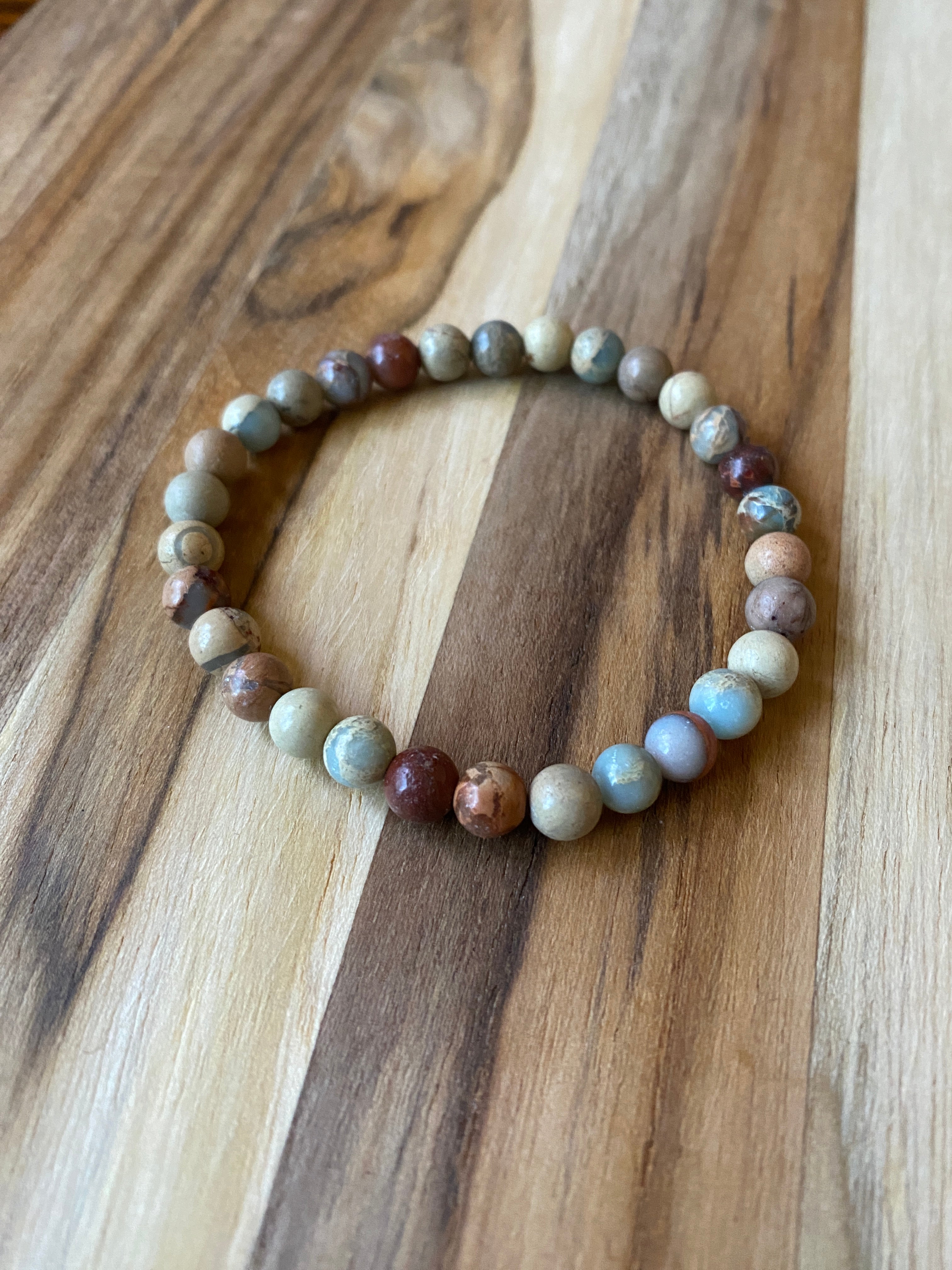 Dainty Shoushan Stone Beaded Stretch Bracelet 6.5”