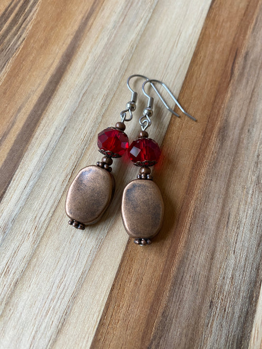 Copper & Red Crystal Earrings
