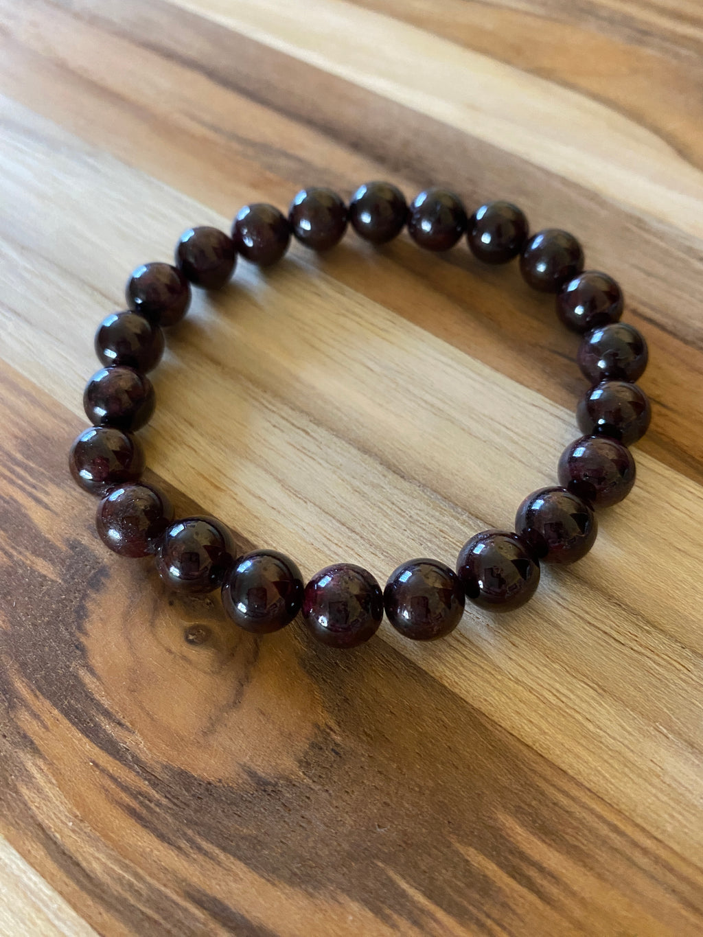 Dark Burgundy Natural Garnet Beaded Stretch Bracelet