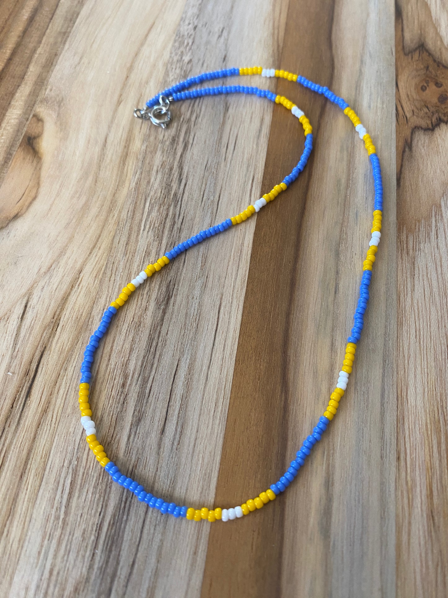 16" Dainty Minimalist Seed Bead Necklace Multi colored blue yellow white - My Urban Gems