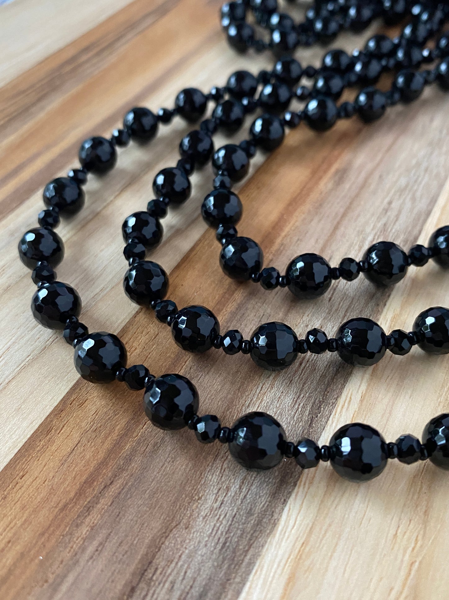60" Extra Long Wraparound Faceted Black Onyx Necklace with Crystal beads - My Urban Gems