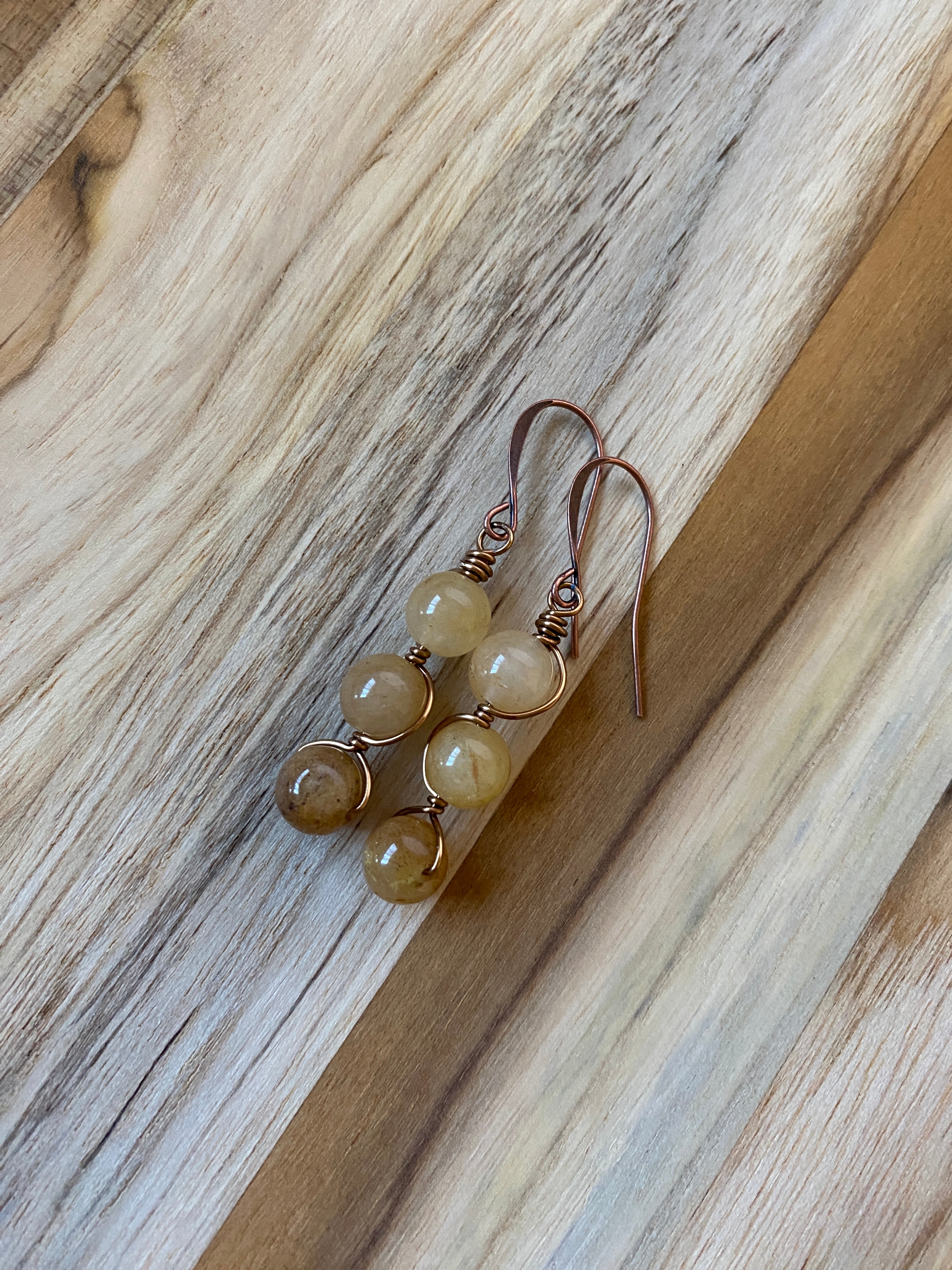 Aventurine and Copper Wire Wrapped Dangle Earrings