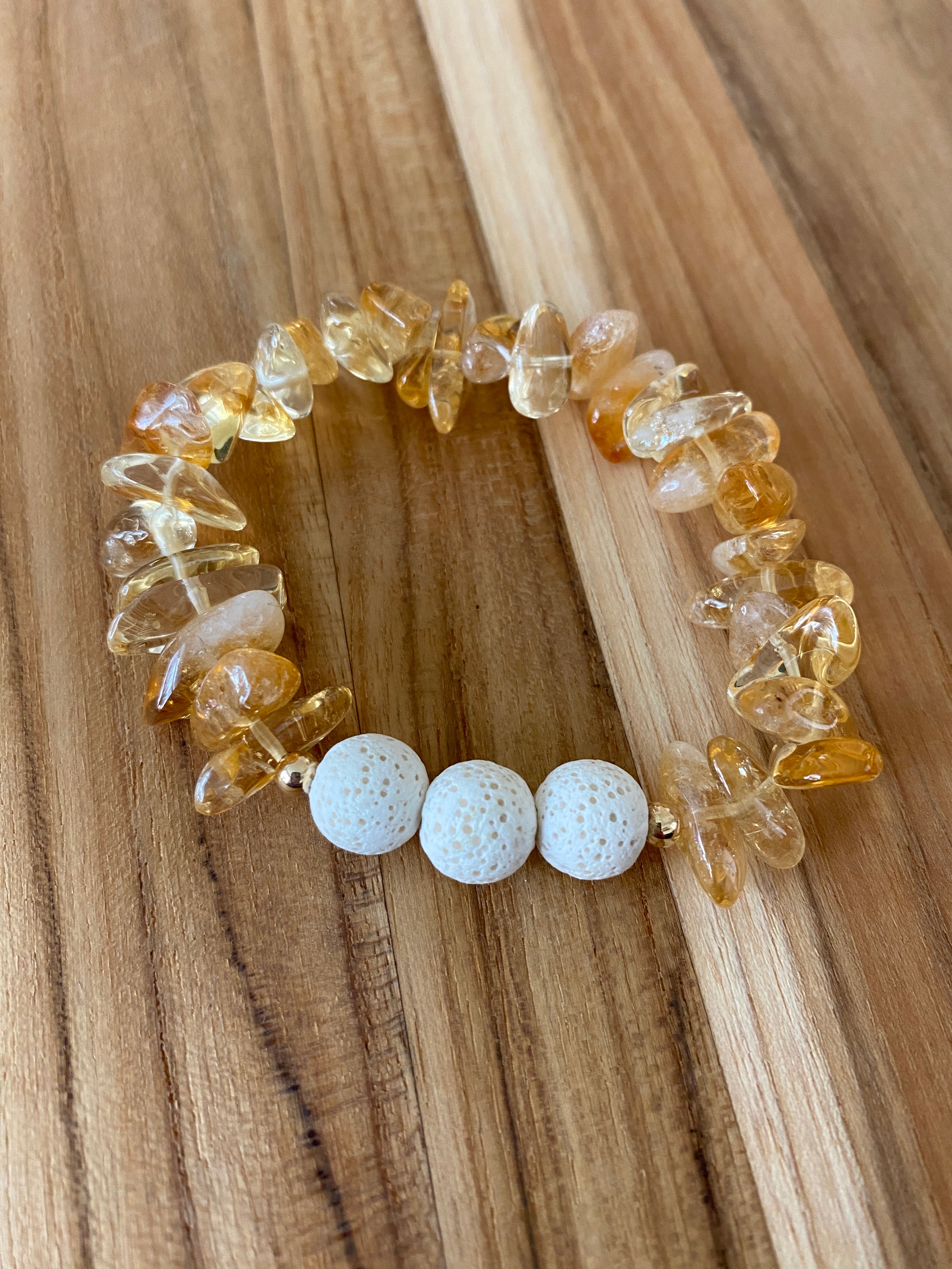 Citrine Tumbled Chip Bead Aromatherapy Bracelet with Lava Stone