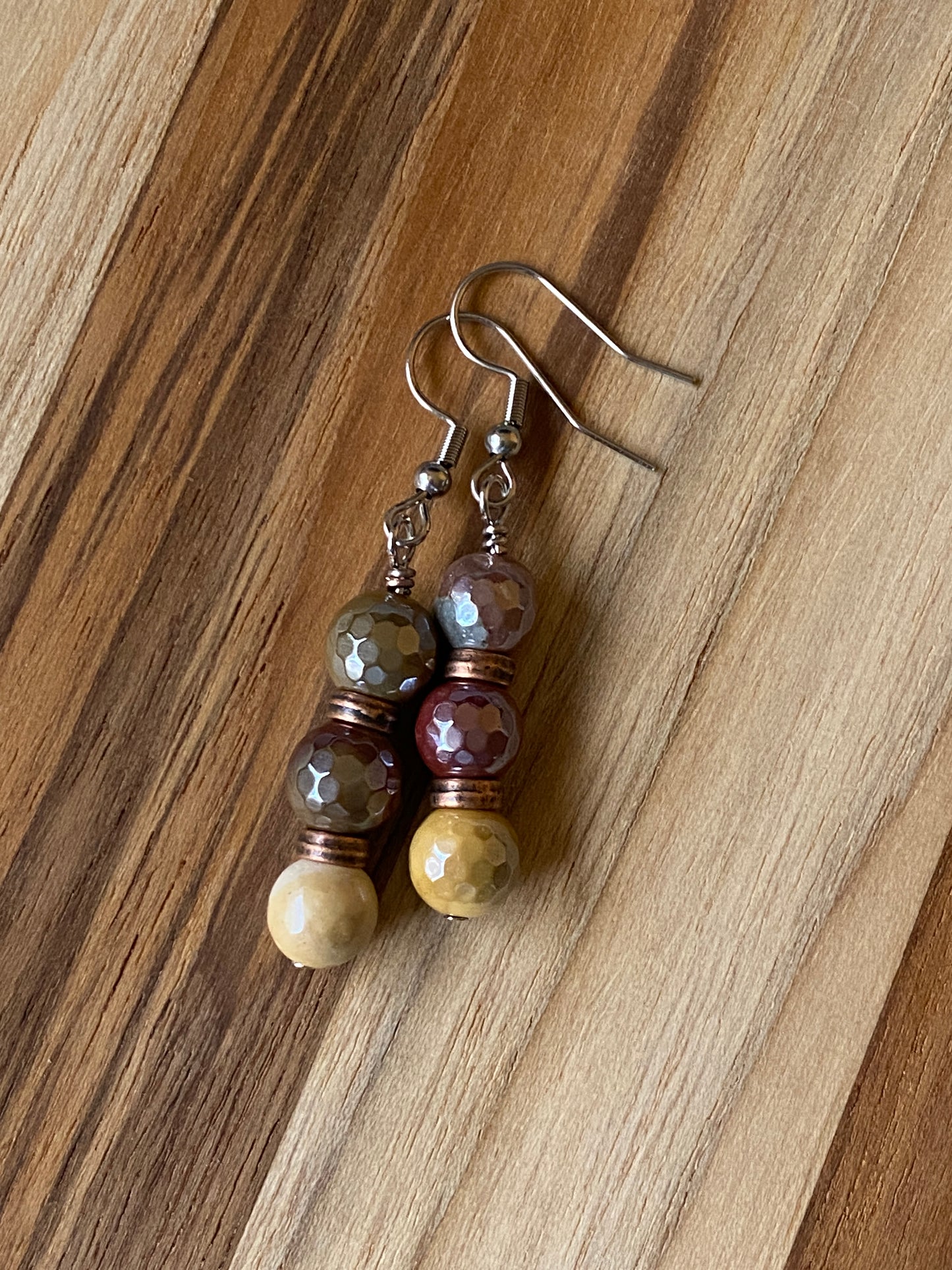 Mystic Coated Faceted Mookaite Dangle Earrings with Copper