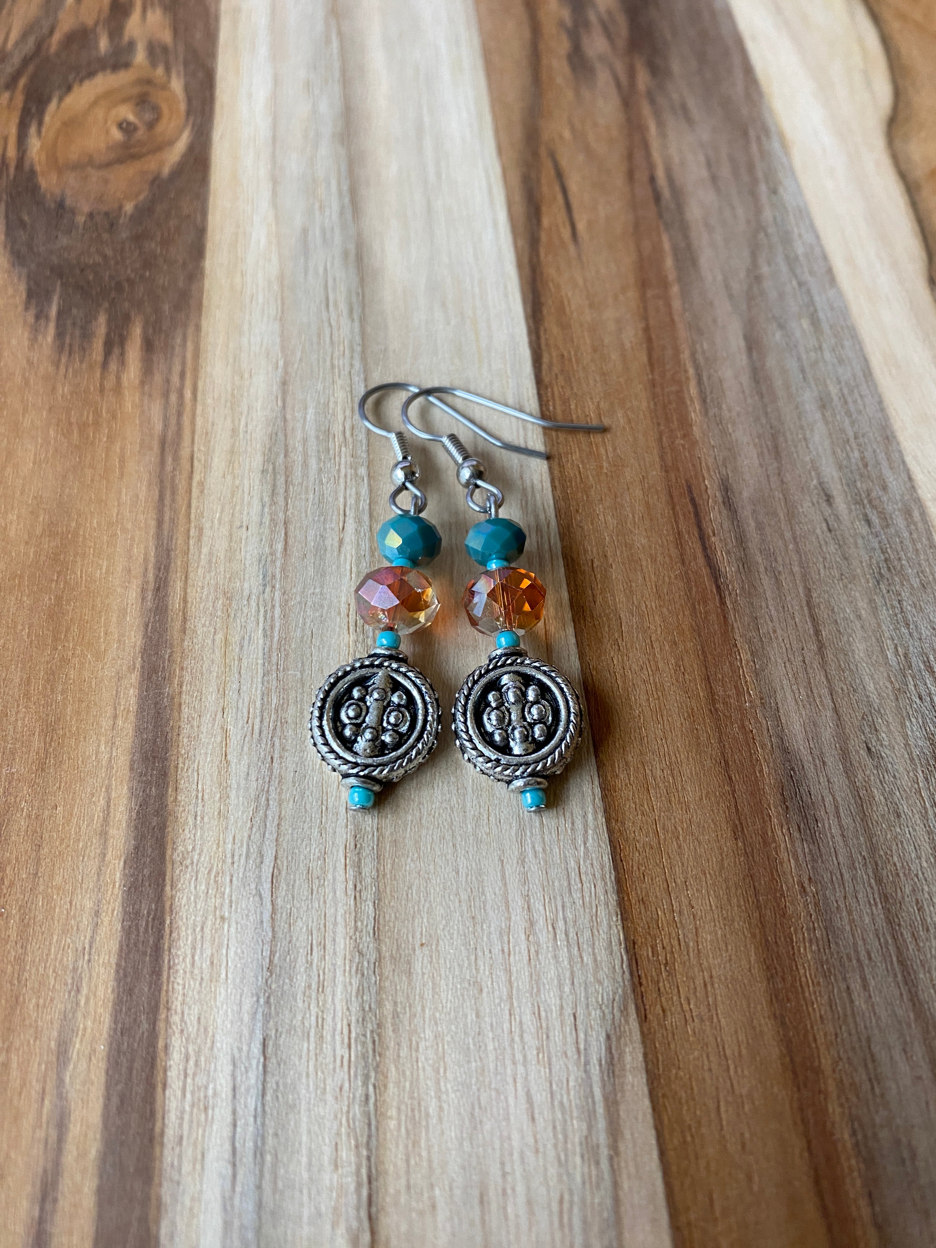 Silvertone, Topaz & Turquoise Crystal Earrings - My Urban Gems