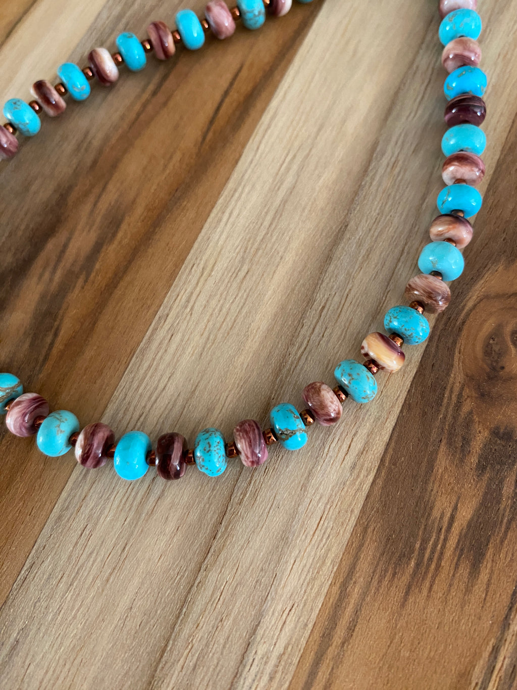 Natural Nevada Blue Turquoise and Purple Spiny Oyster Beaded Necklace with Sterling silver - My Urban Gems