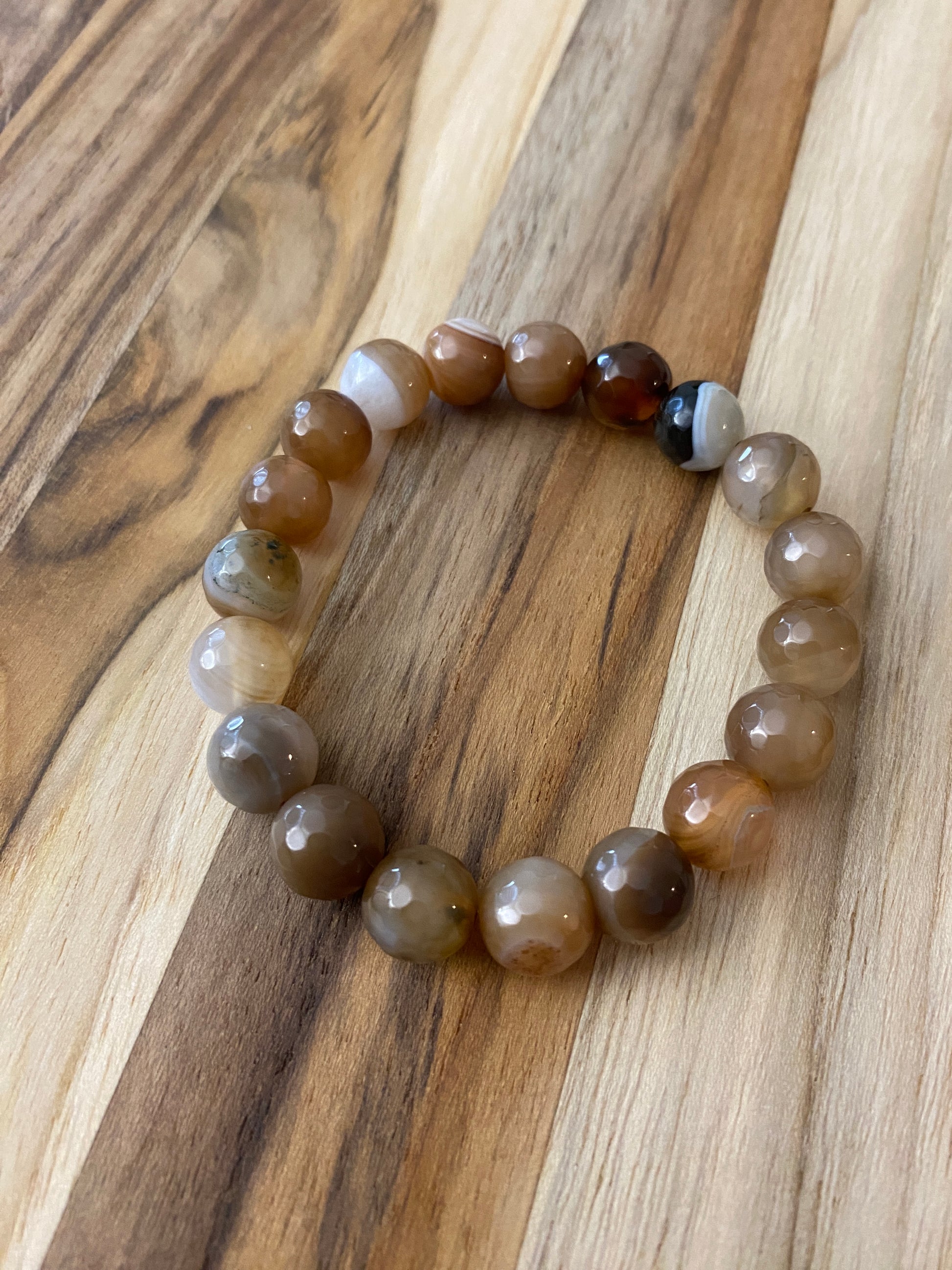 Brown Faceted Agate Beaded Stretch Bracelet - My Urban Gems