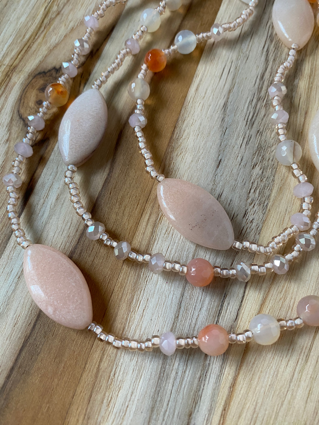 60" Pink/Peach Aventurine & Crystal Necklace - My Urban Gems