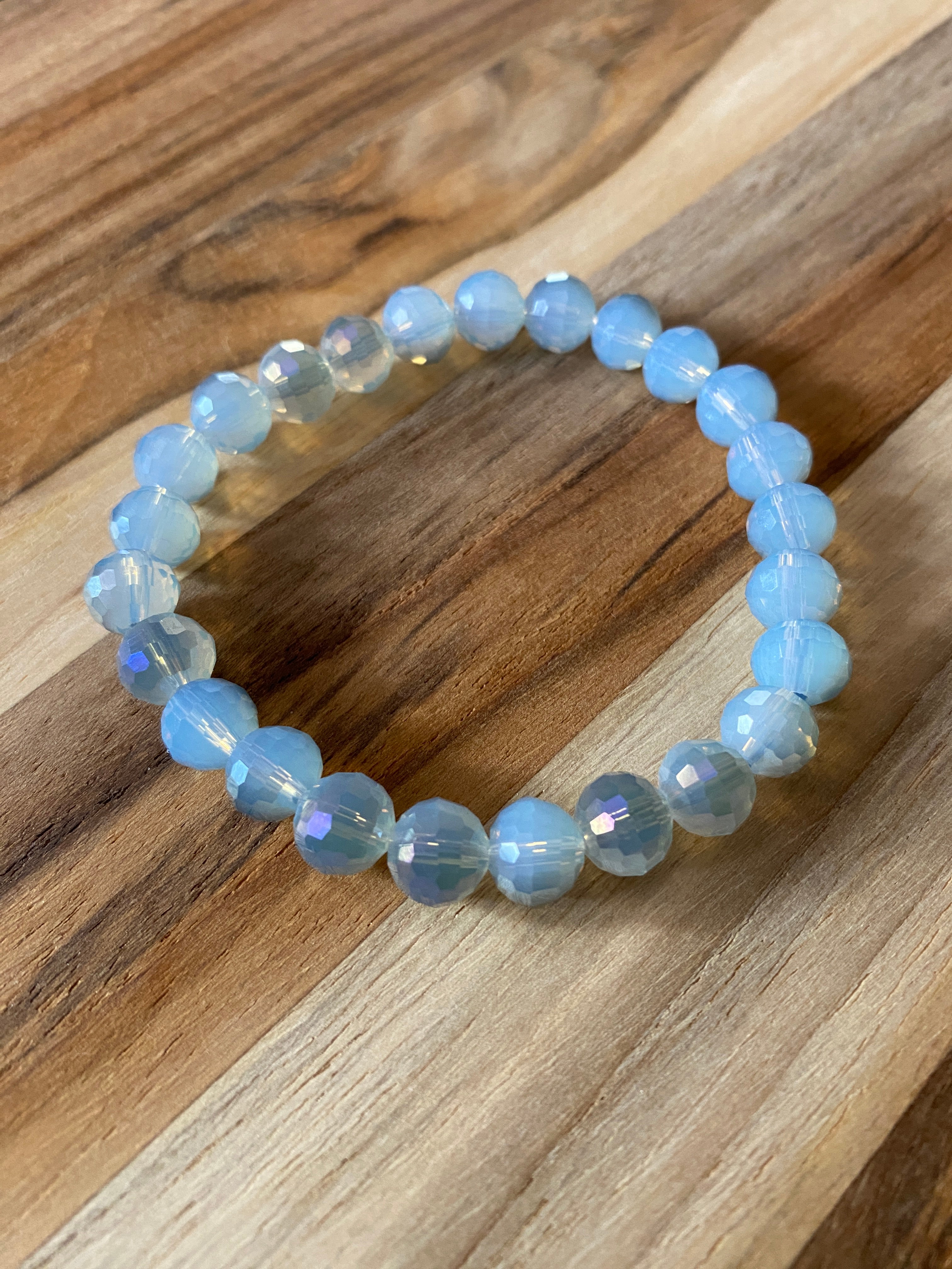 Grey Disco Ball Beaded Crystal Glass Beaded Stretch Bracelet