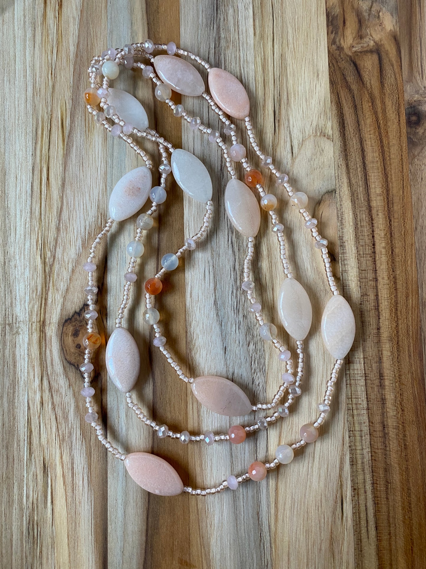 60" Pink/Peach Aventurine & Crystal Necklace - My Urban Gems